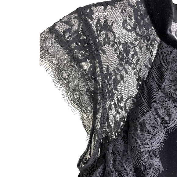 White House Black Market Women's Dress Veridian Sexy Black Lace Veiling Velvet 6 - Picture 7 of 11